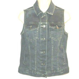Two by Vince Camuto Denim Vest Size S with Back White Lace Insert Distressed